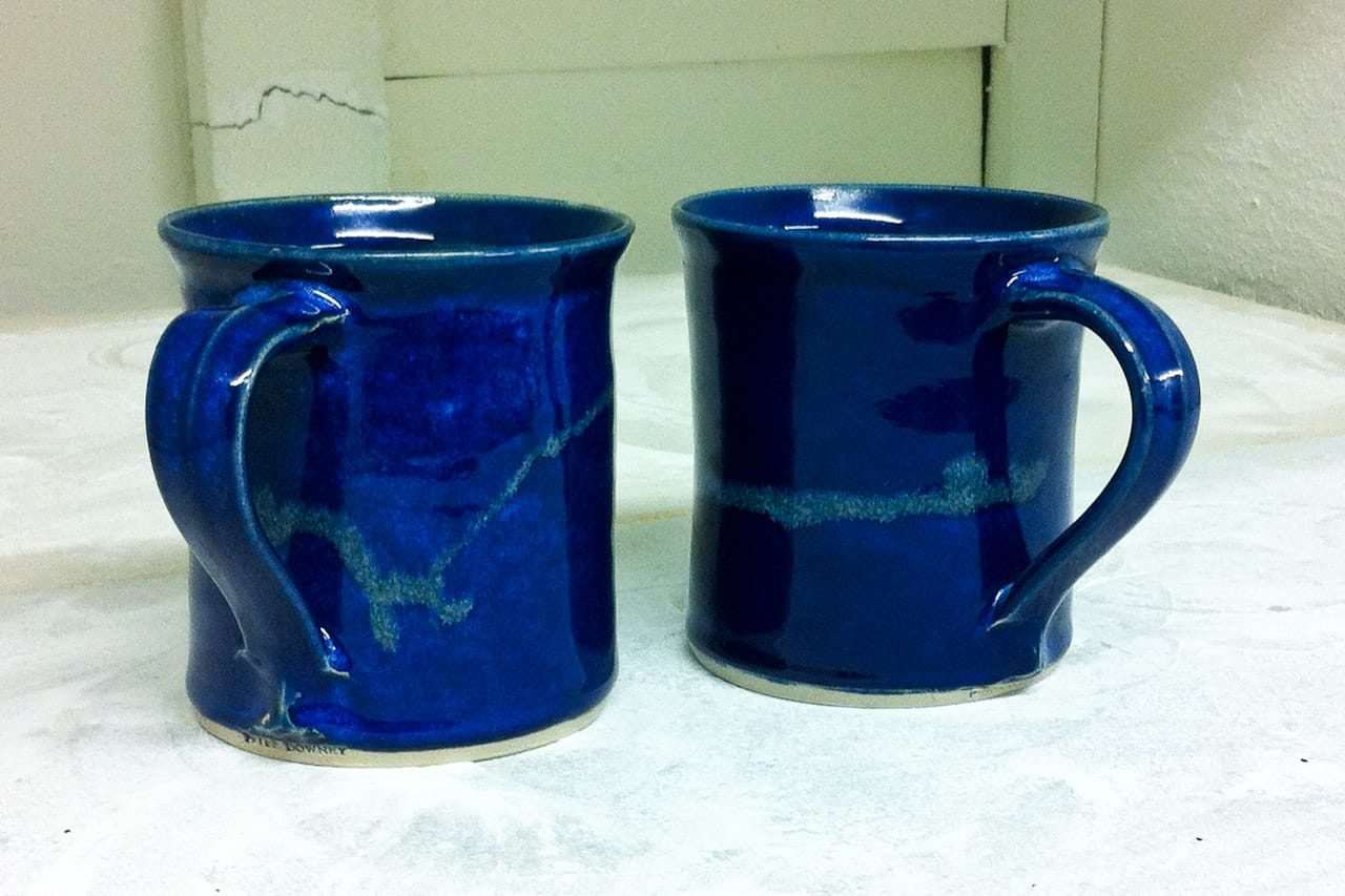 blue stoneware mugs by peter downey